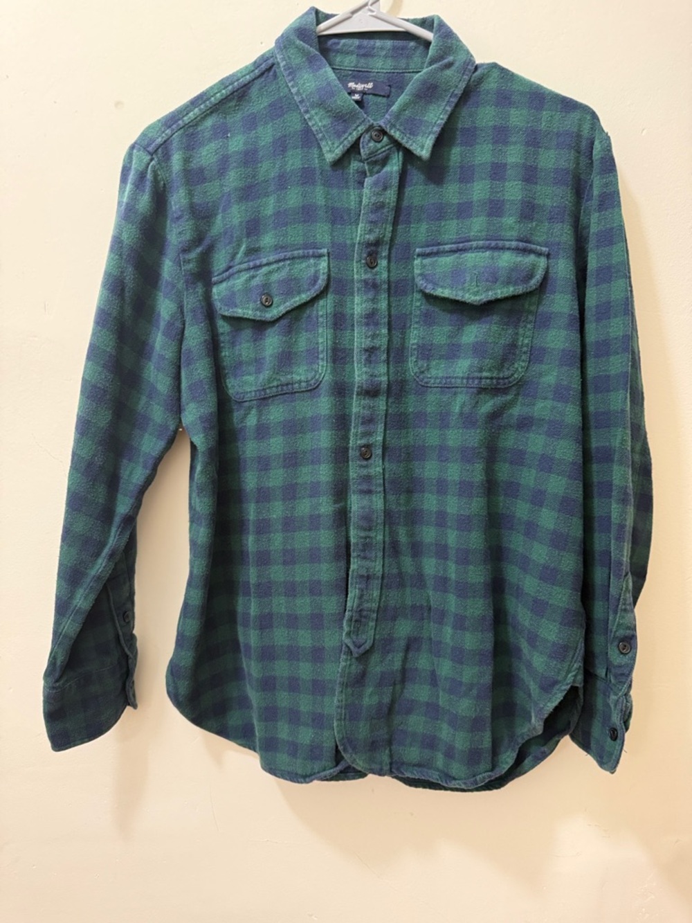 Madewell Men’s Green Blue Plaid Soft Flannel Button Down